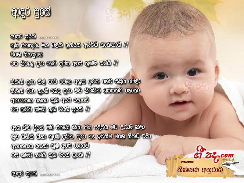Adara Puthe - Theekshana Anuradha | Sinhala Song Lyrics, English Song ...